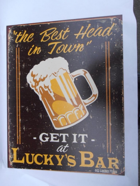 Lucky's Bar Beerania Tin Sign
